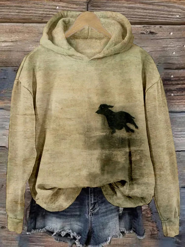 Women's Casual Graphic Hoodie Beige Cat Print Pullover Sweatshirt - Image 10