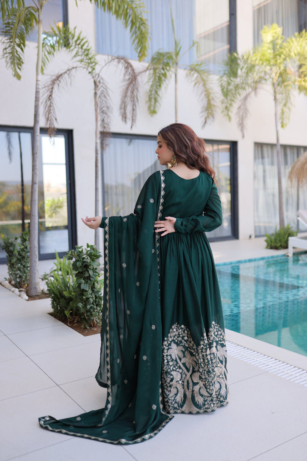 Green Rangoli Crush Gown with Sequins Embroidery and Dupatta