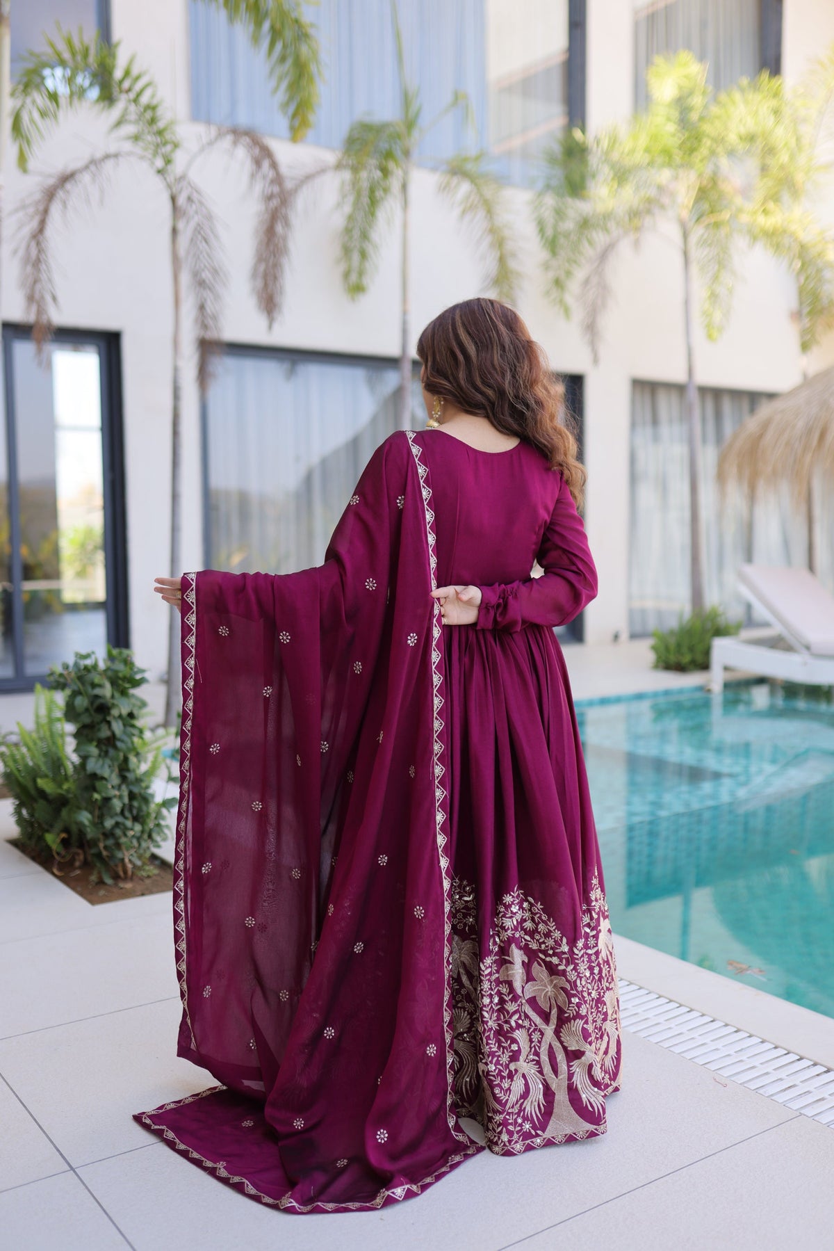 Wine Rangoli Crush Sequins Embroidered Gown with Dupatta