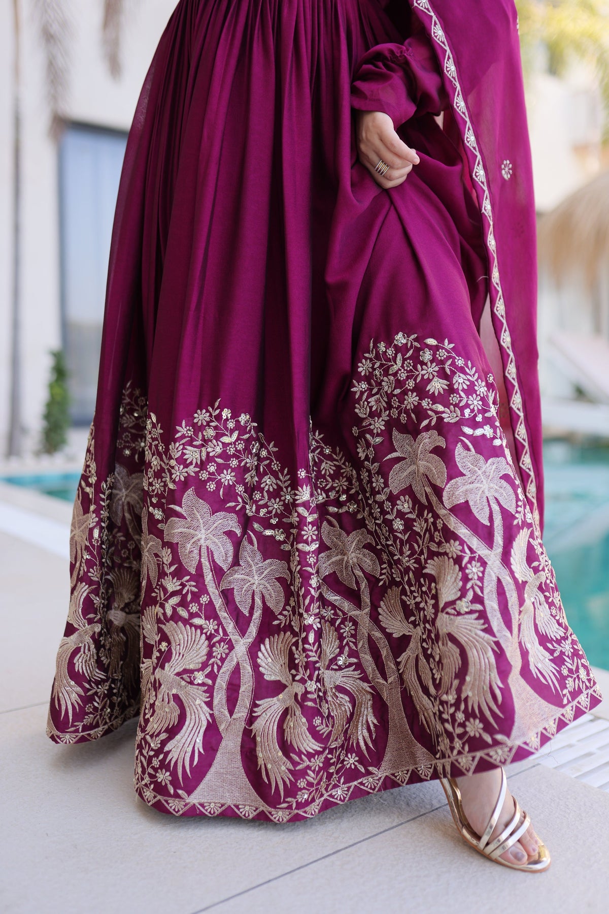 Wine Rangoli Crush Sequins Embroidered Gown with Dupatta
