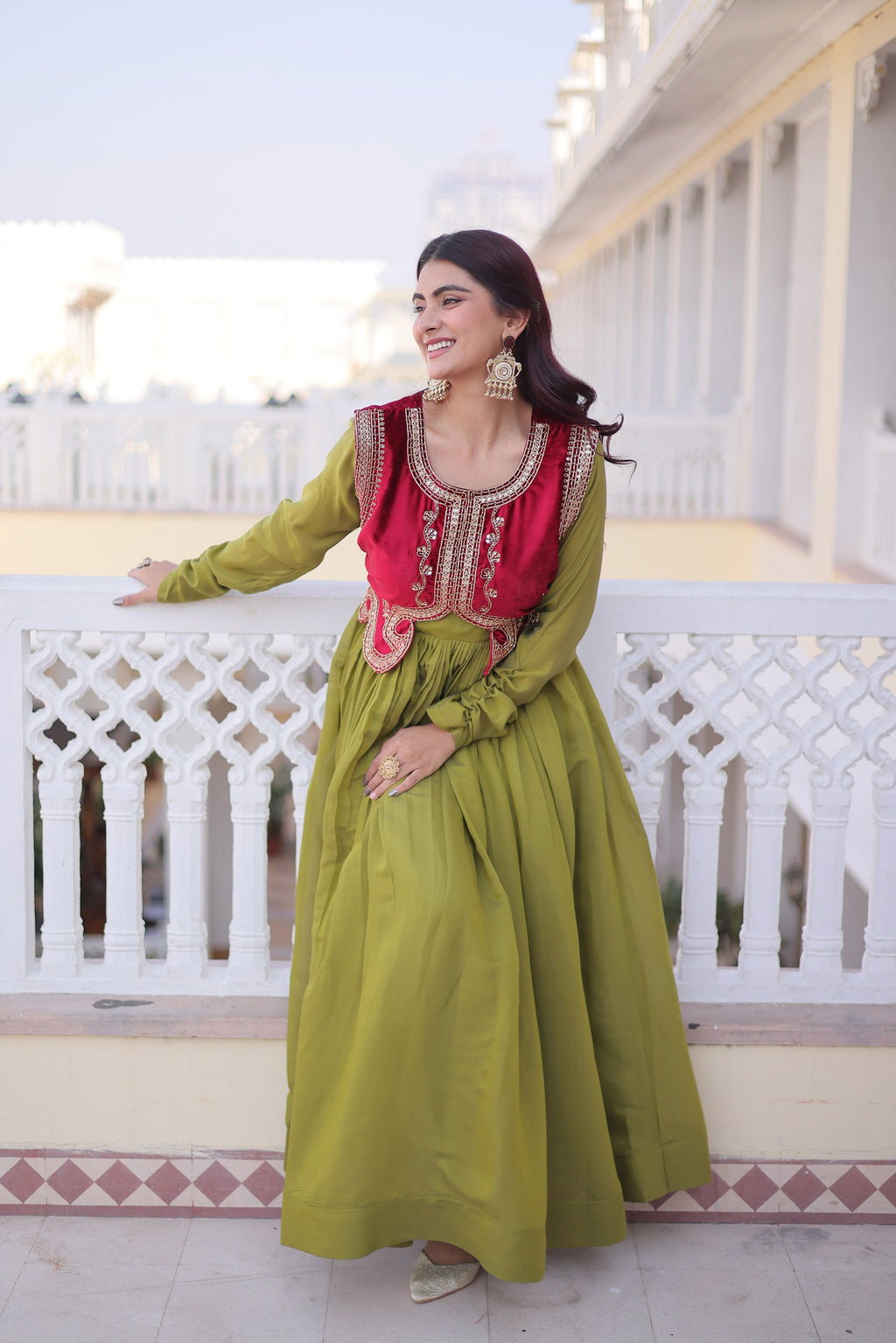 Pista Mal Chanderi Flair Gown with Matching Koti Jacket
