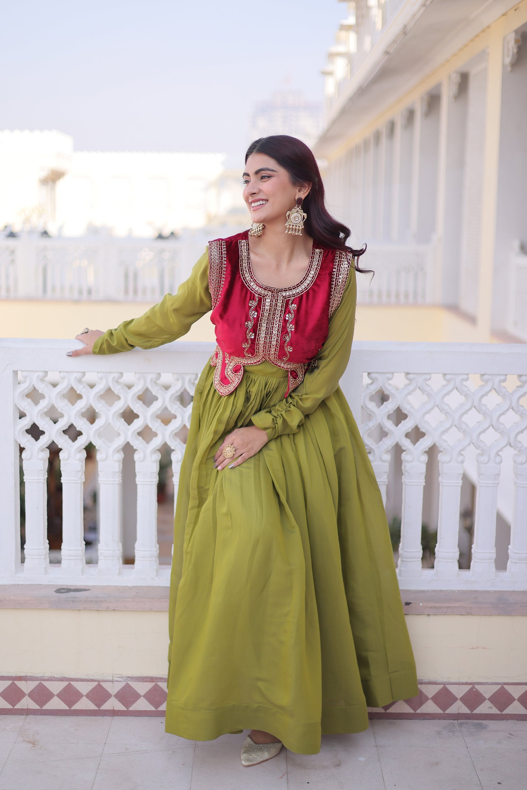 Pista Mal Chanderi Flair Gown with Matching Koti Jacket