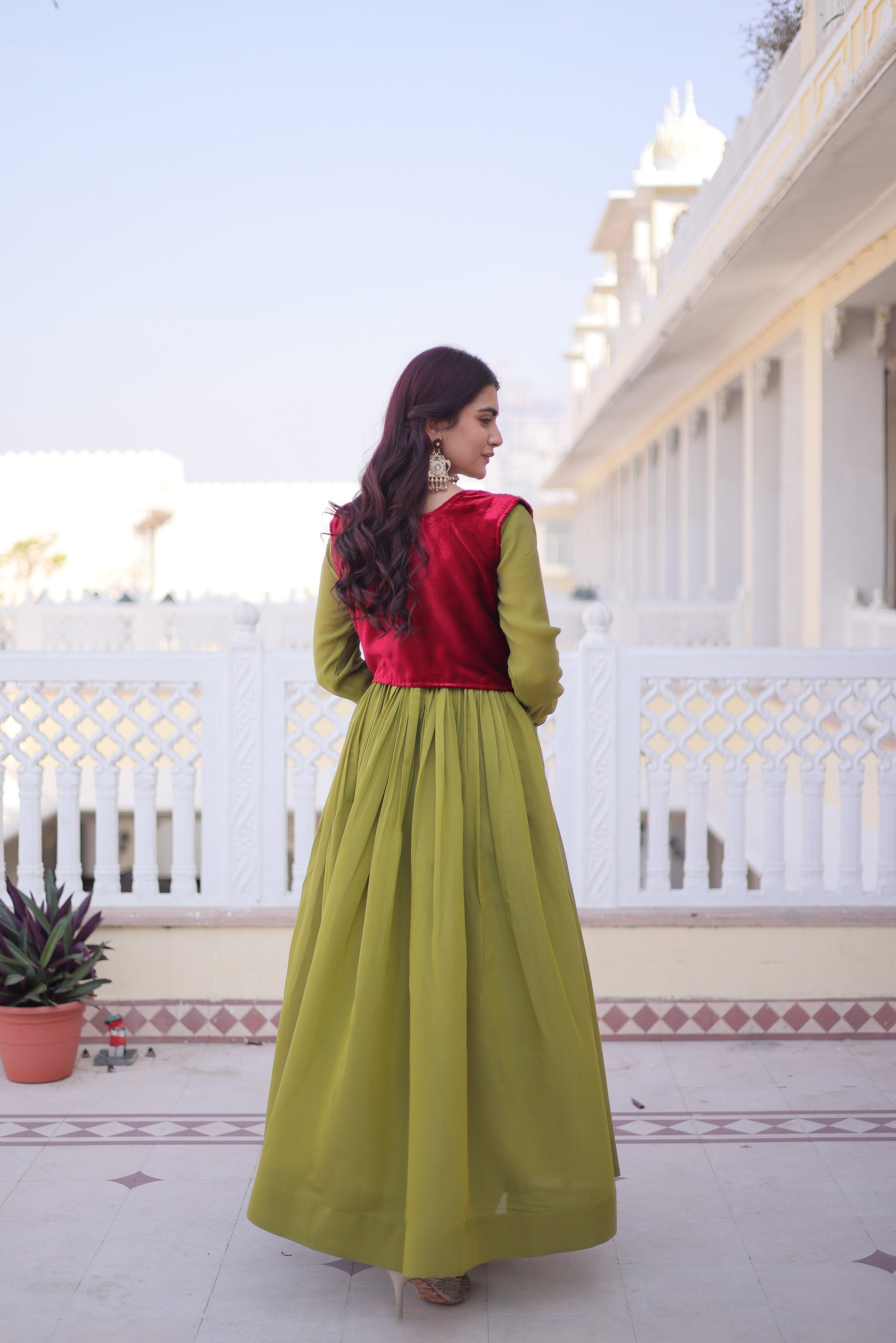 Pista Mal Chanderi Flair Gown with Matching Koti Jacket