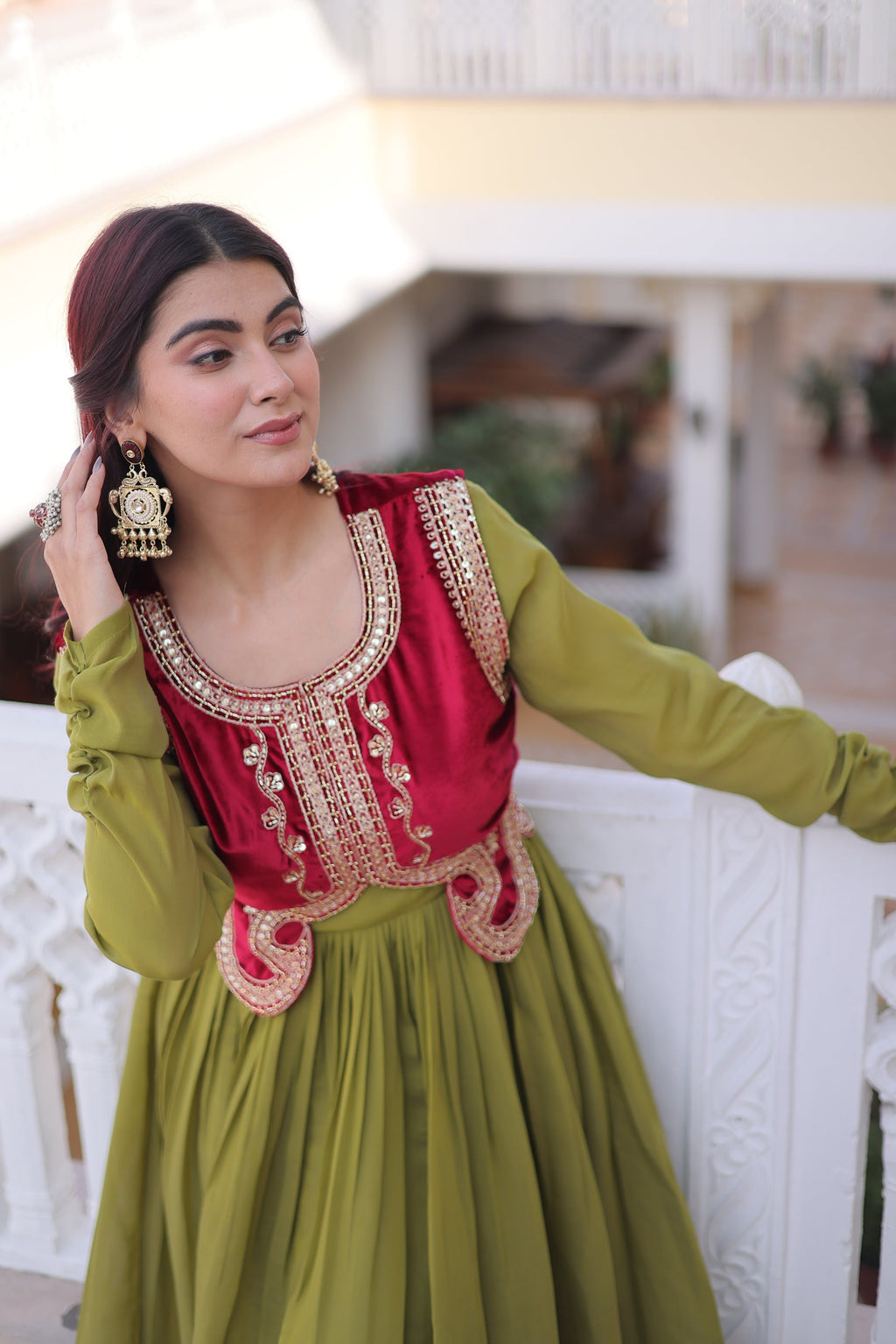 Pista Mal Chanderi Flair Gown with Matching Koti Jacket