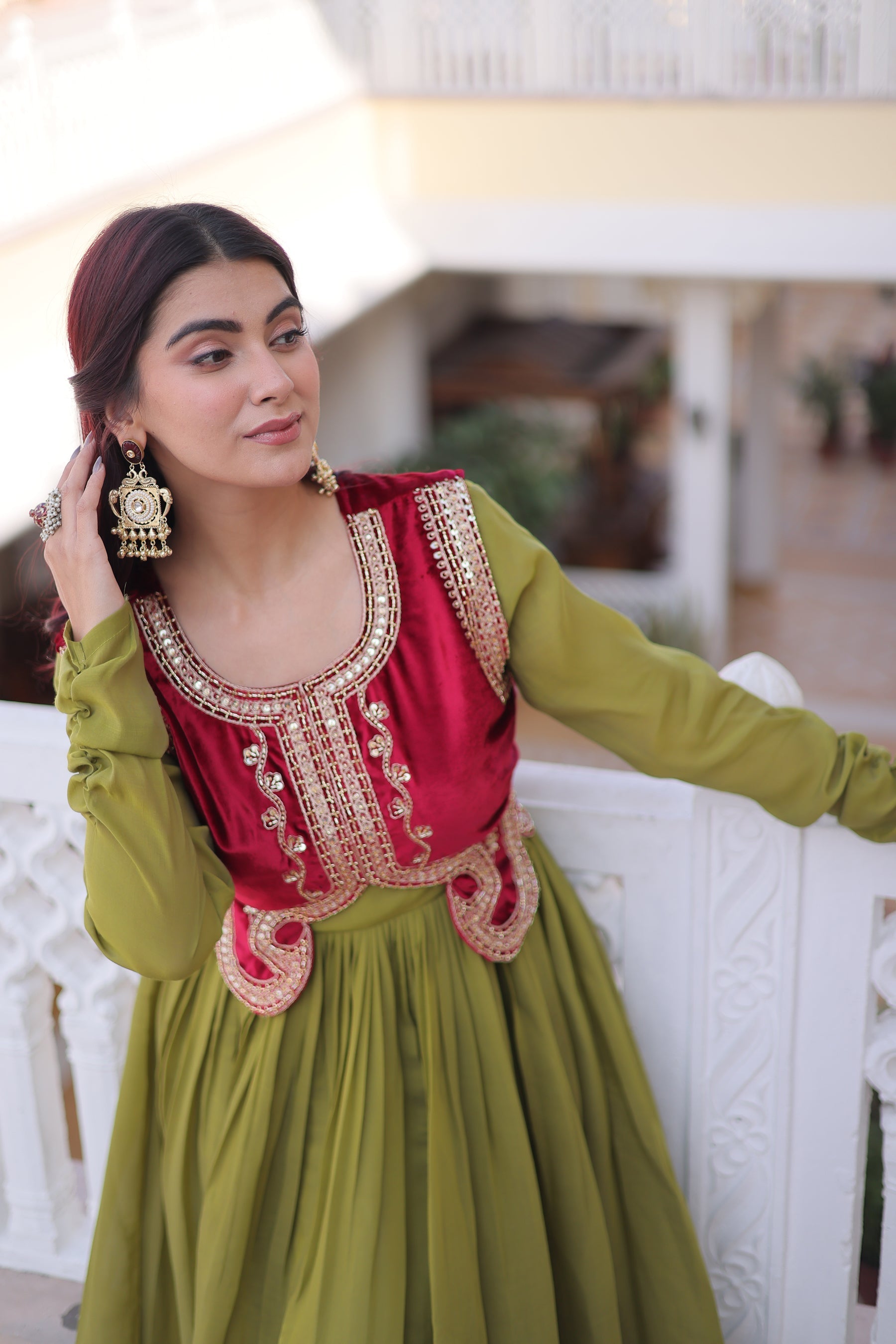 Pista Mal Chanderi Flair Gown with Matching Koti Jacket