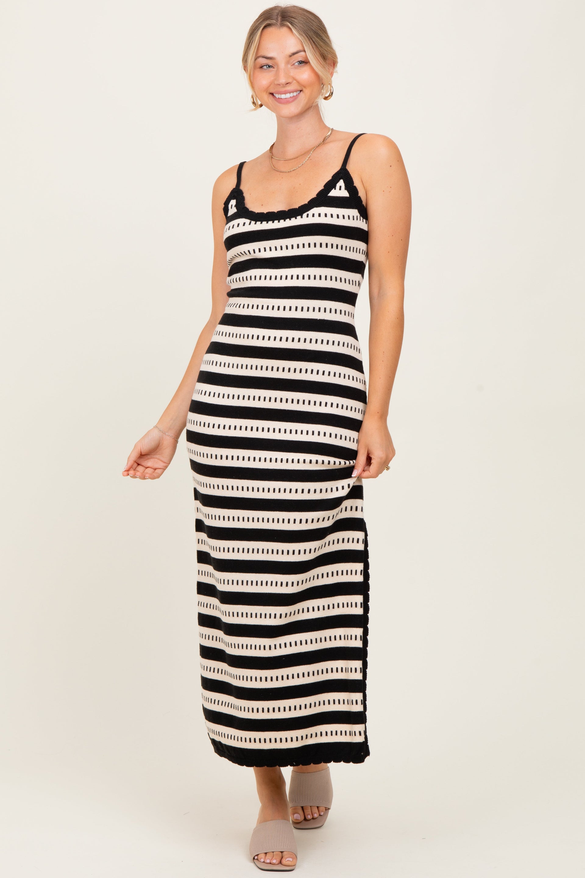 Beige Patterned Sleeveless Maternity Maxi Dress