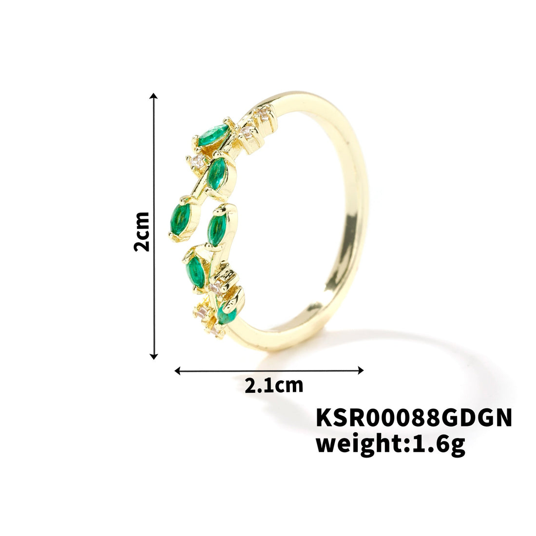 Bohemian Leaf Ring with Zircon Inlay, Nature-Inspired Jewelry