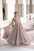 Grey Gold Crush gown with intricate zari embroidery and sequin work and included dupatta