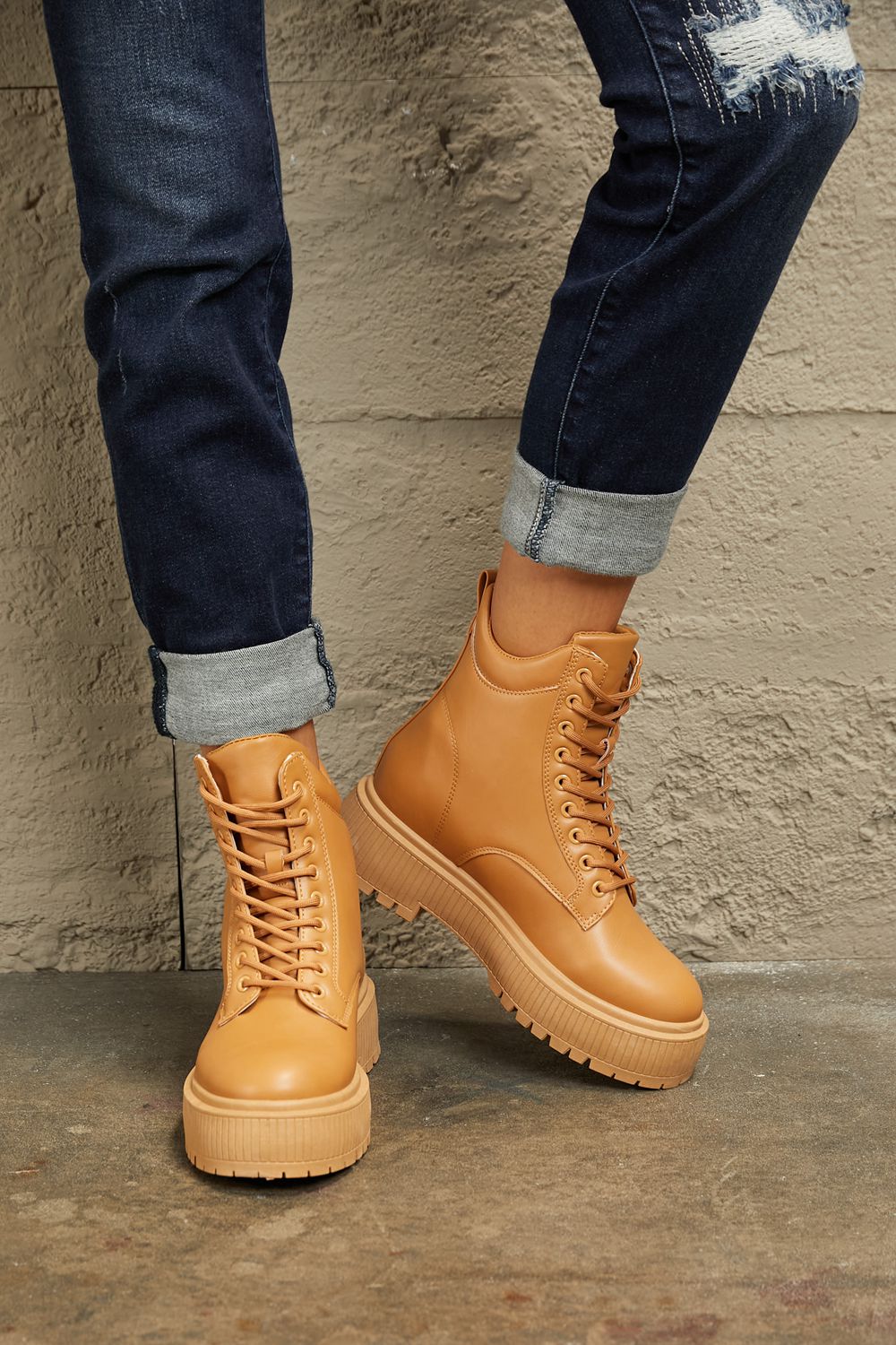 East Lion Corp Platform Combat Boots | Leather Lace-Up Booties