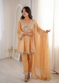 Chiku Fendy Satin Kurta Pant Set with Real Mirror Embroidered Lace