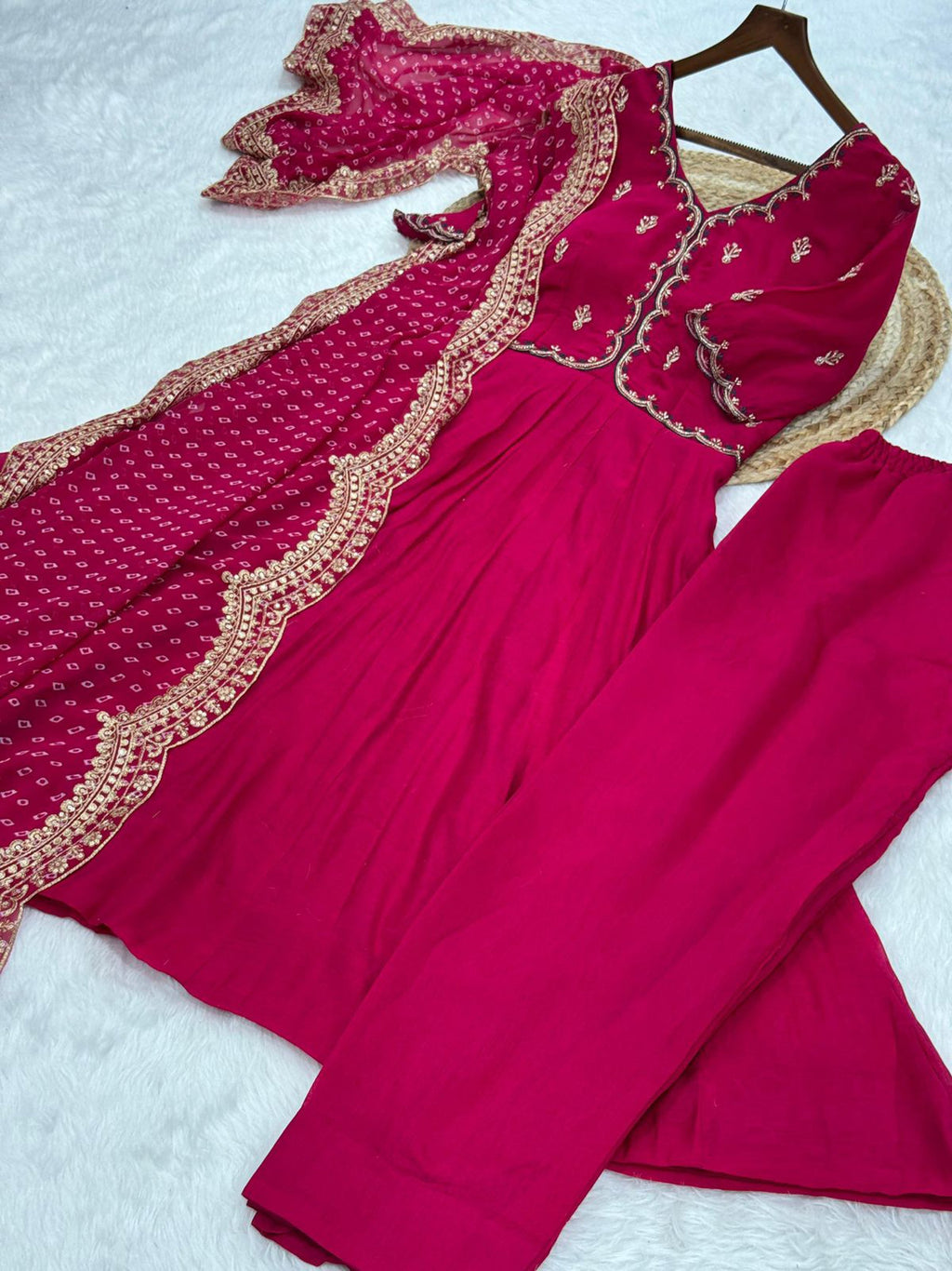 Pink Mul Chanderi Kurta Pant Set with Bead and Thread Embroidery