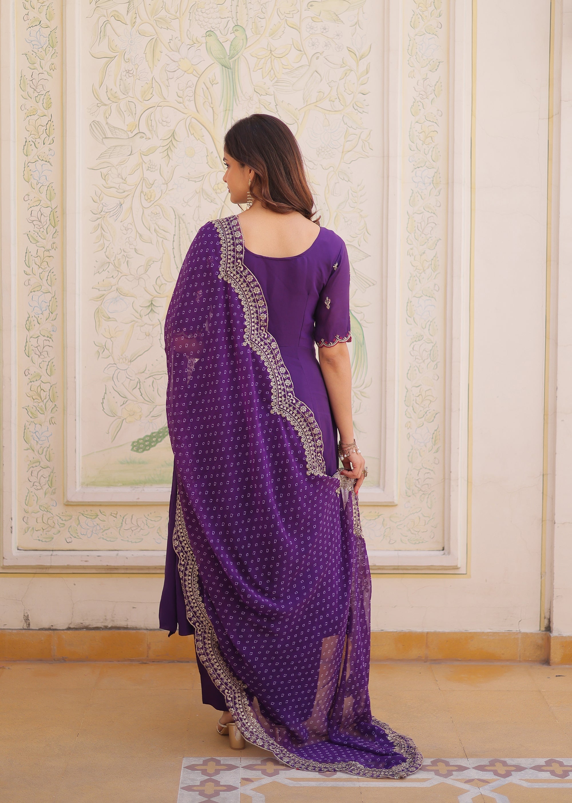 Purple Mul Chanderi Embroidered Kurta Pant Set with Dupatta