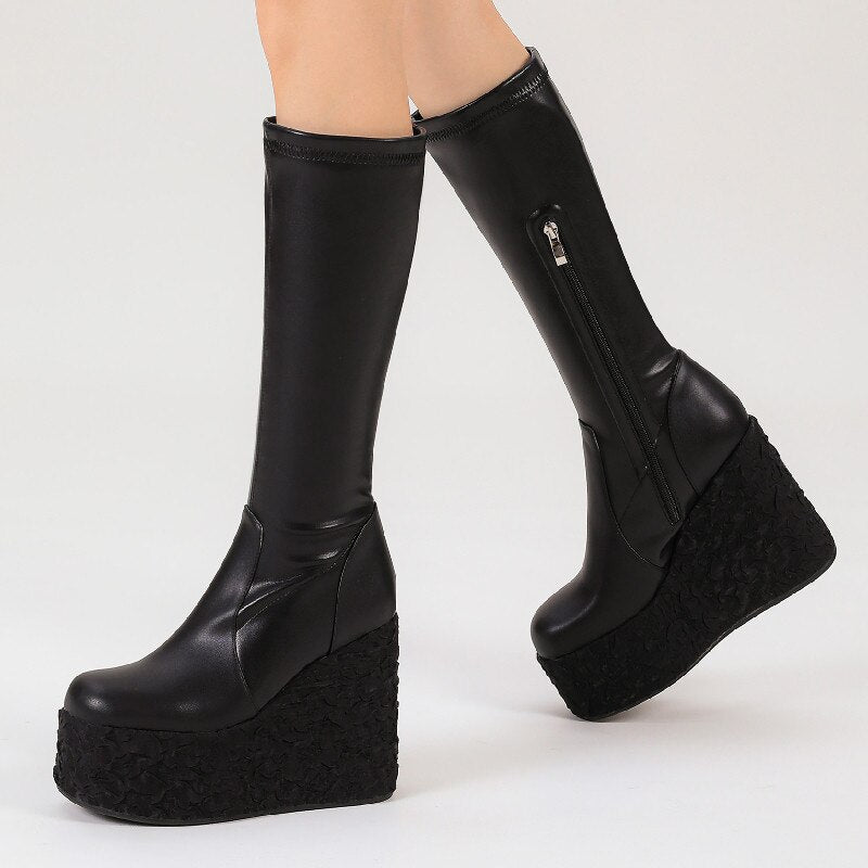 Women's Black Punk Platform Wedge Ankle Boots - Image 6