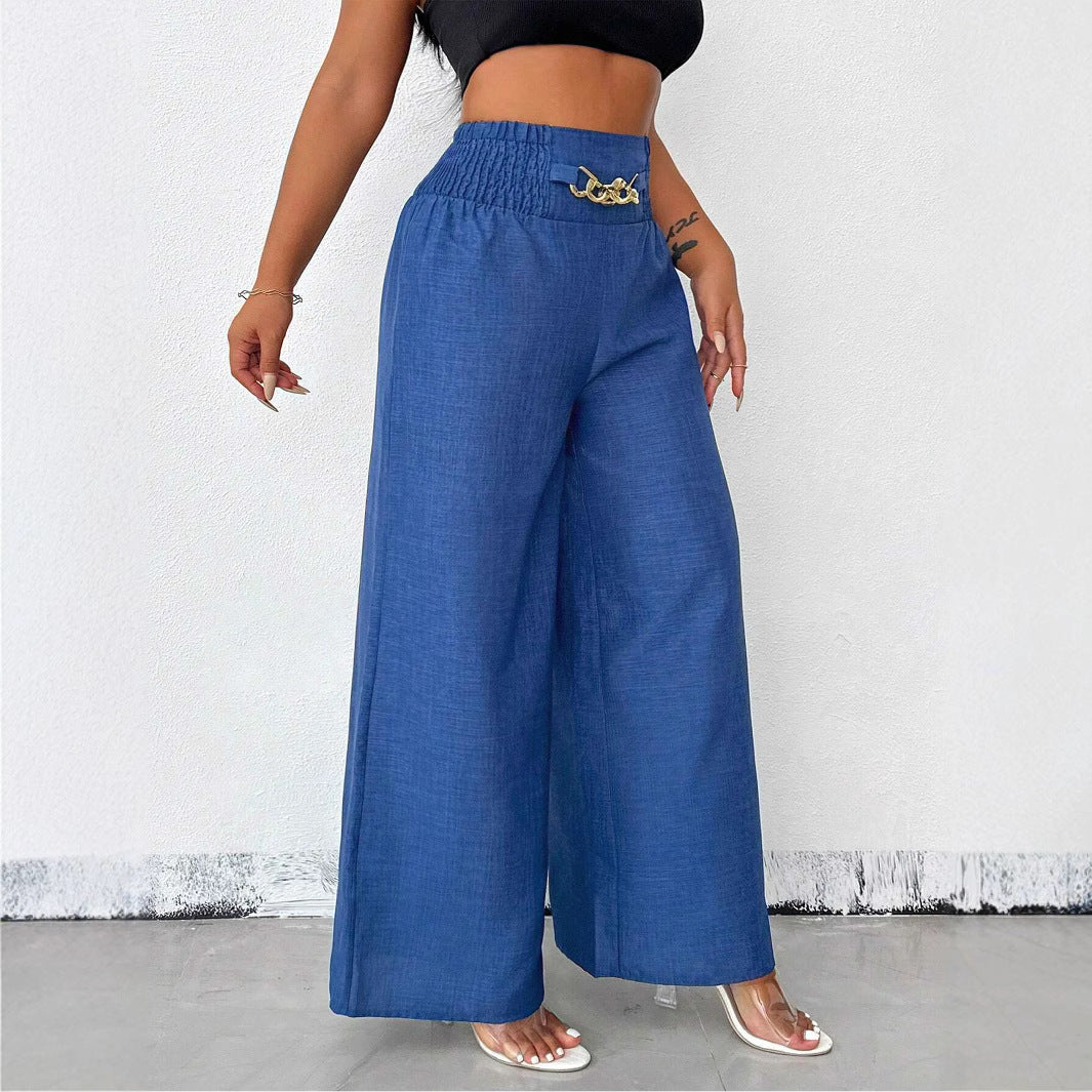 Women's High-Waist Wide-Leg Pants with Elastic Drawstring - Image 3