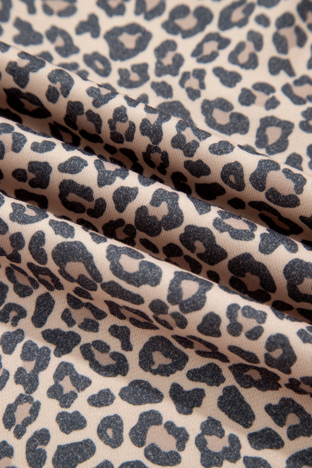 Leopard Ribbed Trim High Neck Long Sleeve Sweatshirt