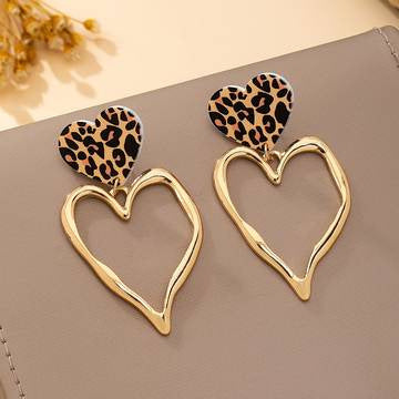 Leopard-print Exaggerated Heart-shaped Pendant Earrings