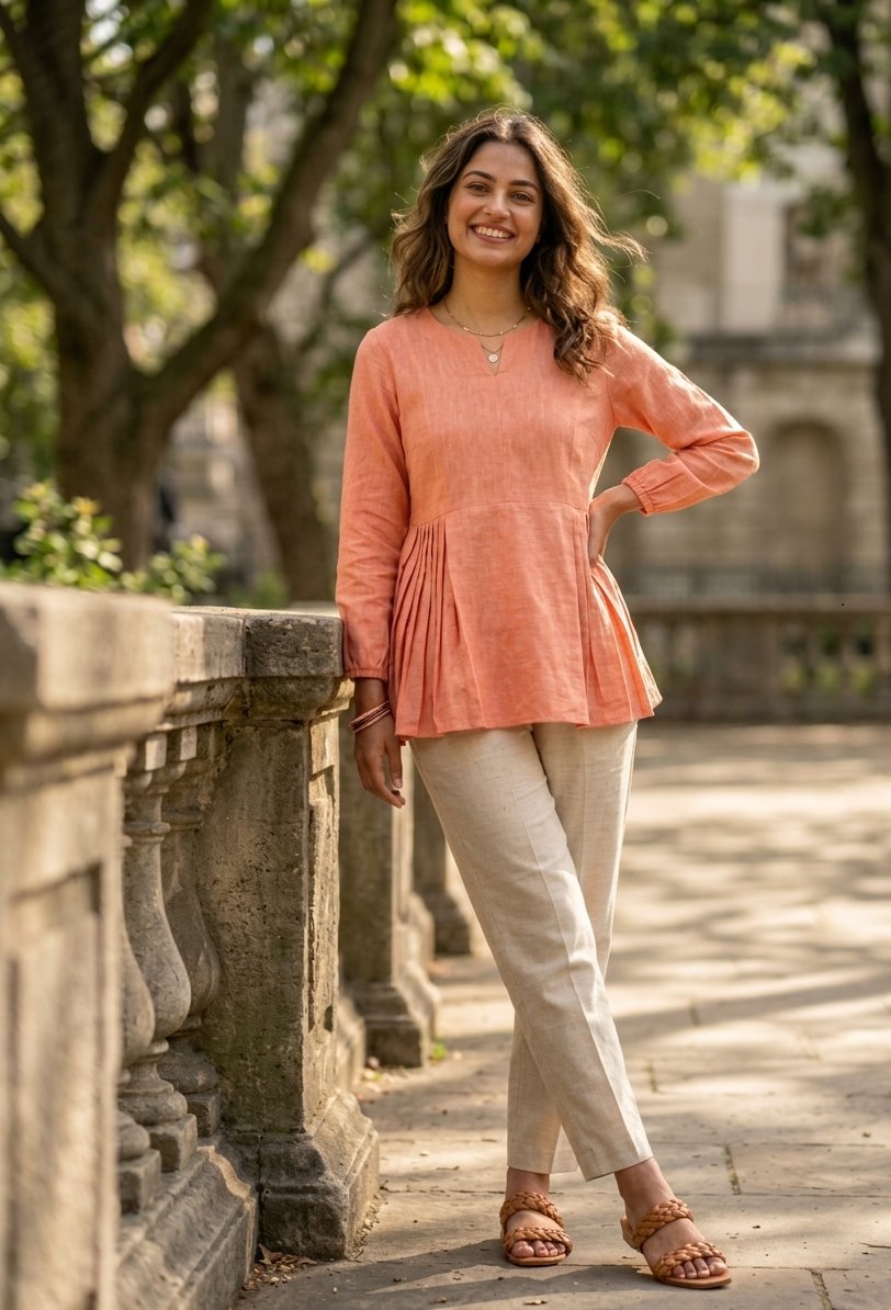 Peach Linen Cotton Co-ord Set - Soft Breathable Two-Piece Outfit