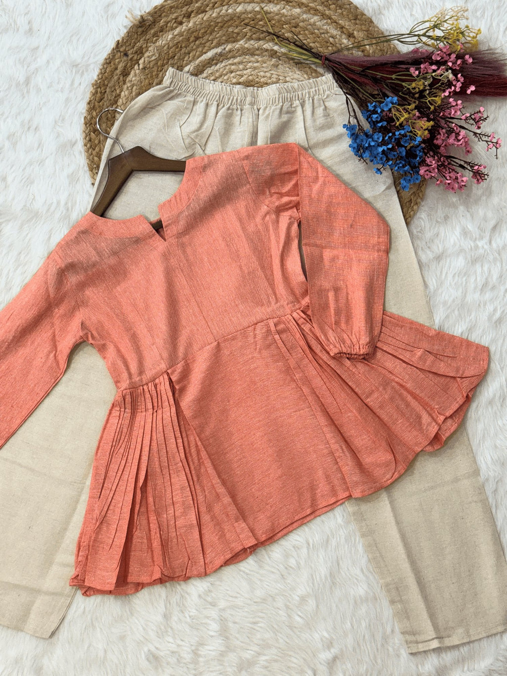 Peach Linen Cotton Co-ord Set - Soft Breathable Two-Piece Outfit