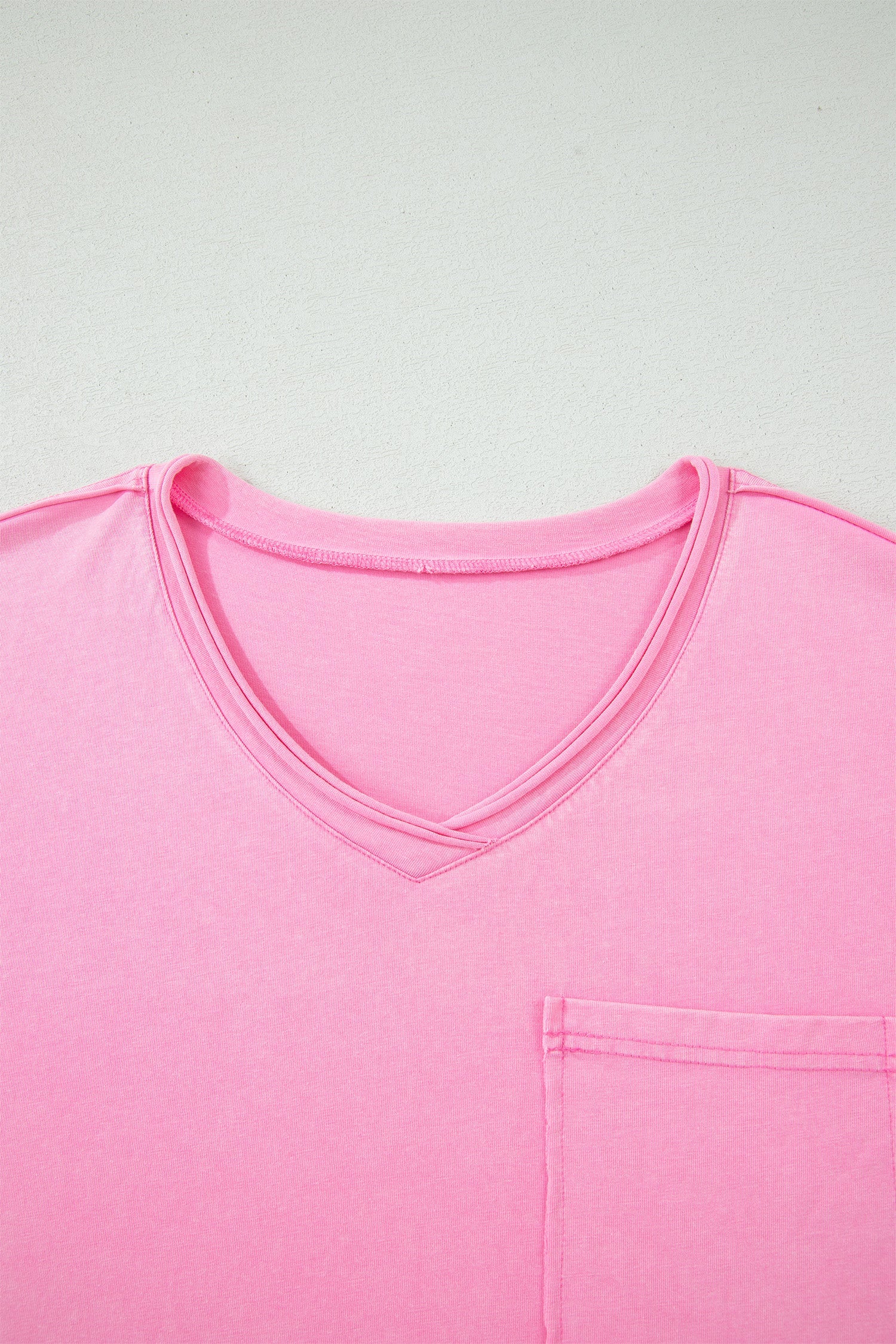 Mineral Wash Raw Edge V-Neck Tee in Pink - Relaxed Tunic Fit