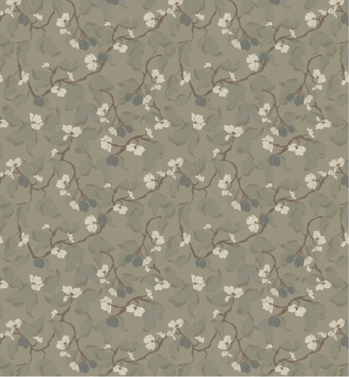 Rhodes Floral Wallpaper, Sage-Green and Brown Traditional Cottagecore
