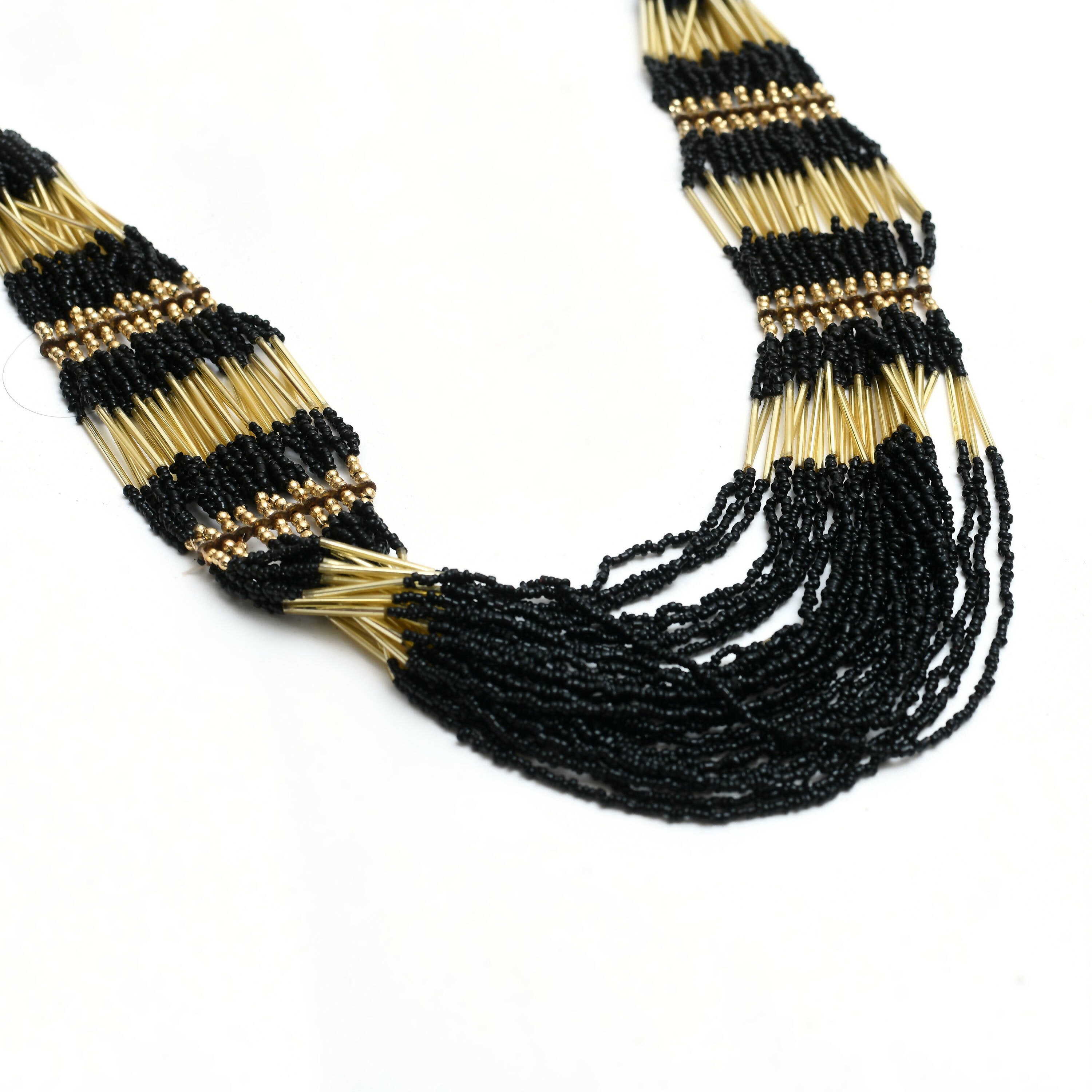 Black and Golden Handicraft Finish Beads Work Long Necklace