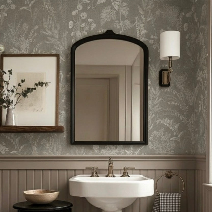 Winsome floral wallpaper with sage-green and taupe botanical patterns