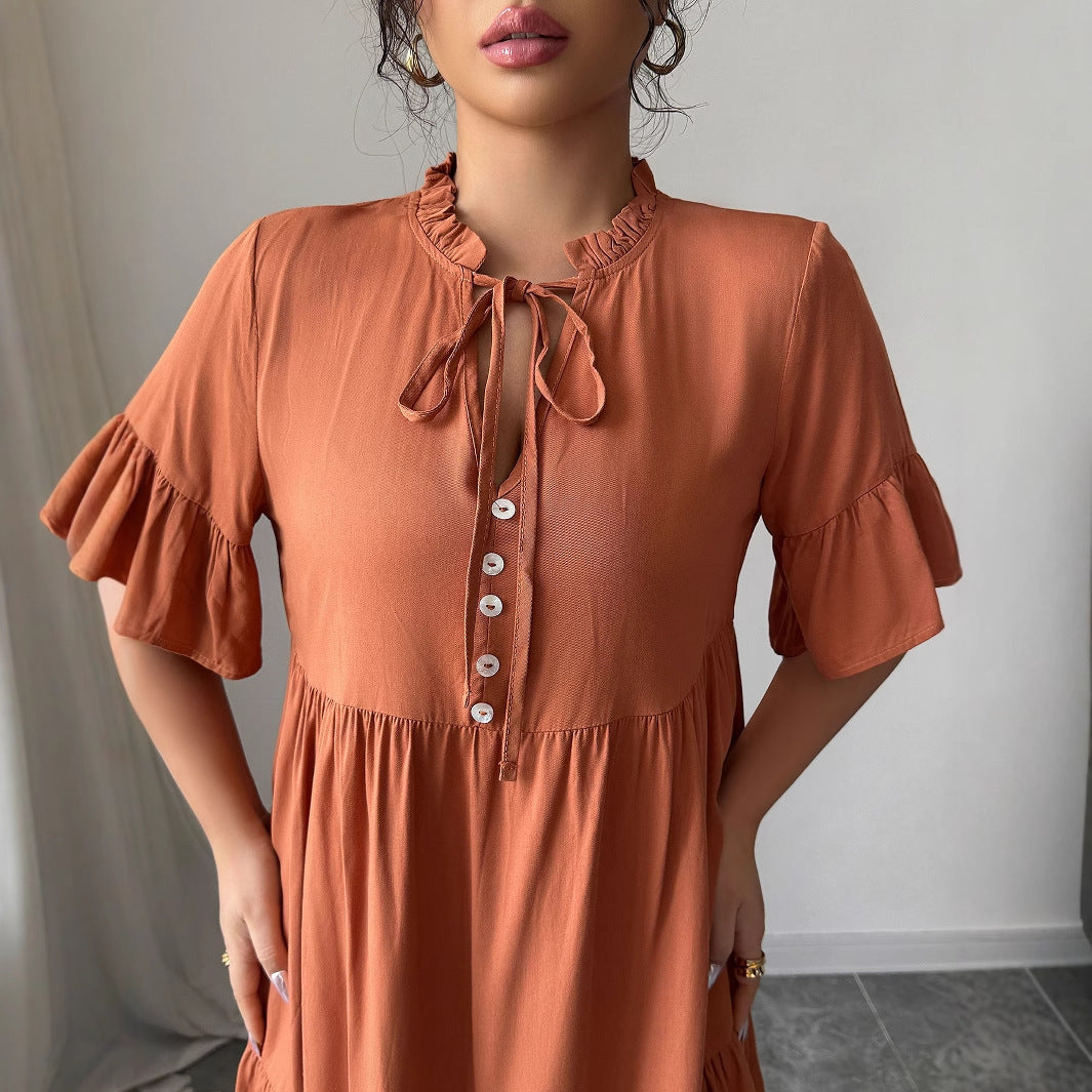 Rust Orange A-Line Lace-Up Mini Dress