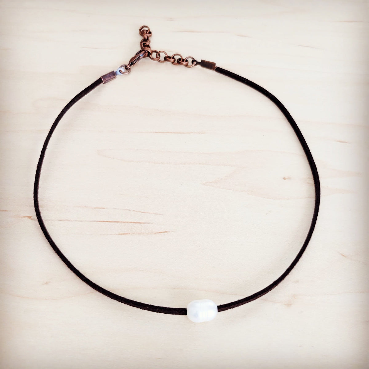 Floating Pearl on Brown Leather Choker Necklace 229R