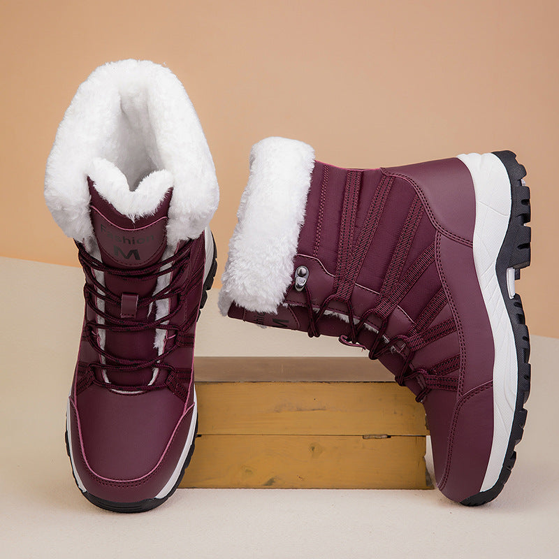 Women’s Winter Fleece-Lined Thicker Non-Slip Cotton-Padded Outdoor Mid-Boots