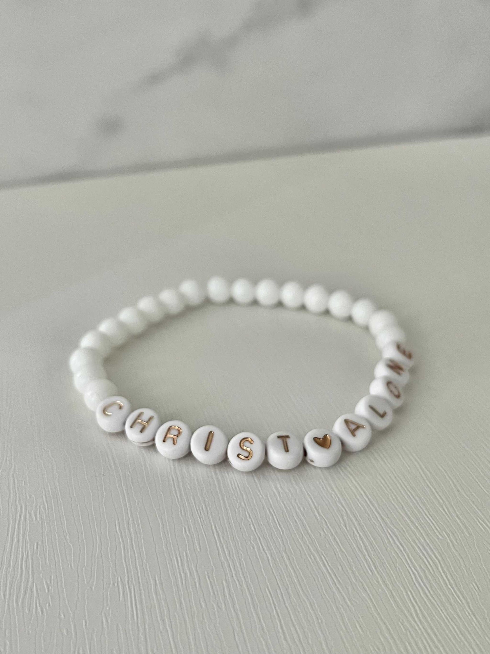 Bead Bracelet Christ Alone Peach or White Christian Jewelry