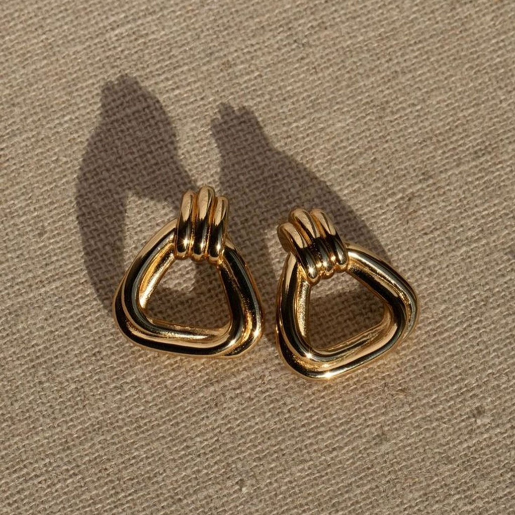 18K Gold Geometric Triangle Hollow Statement Earrings