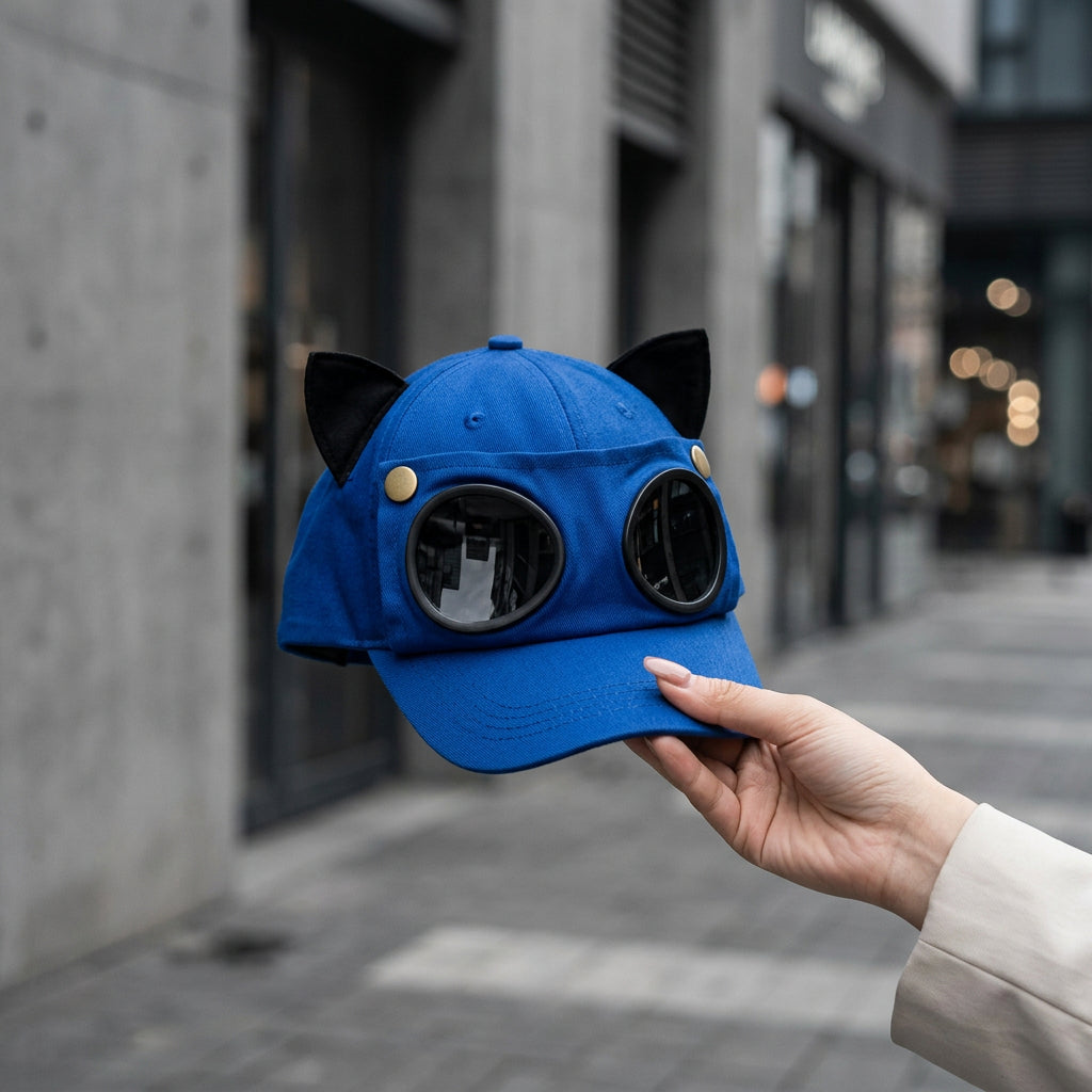 Cat Ears Baseball Cap with Pilot Glasses