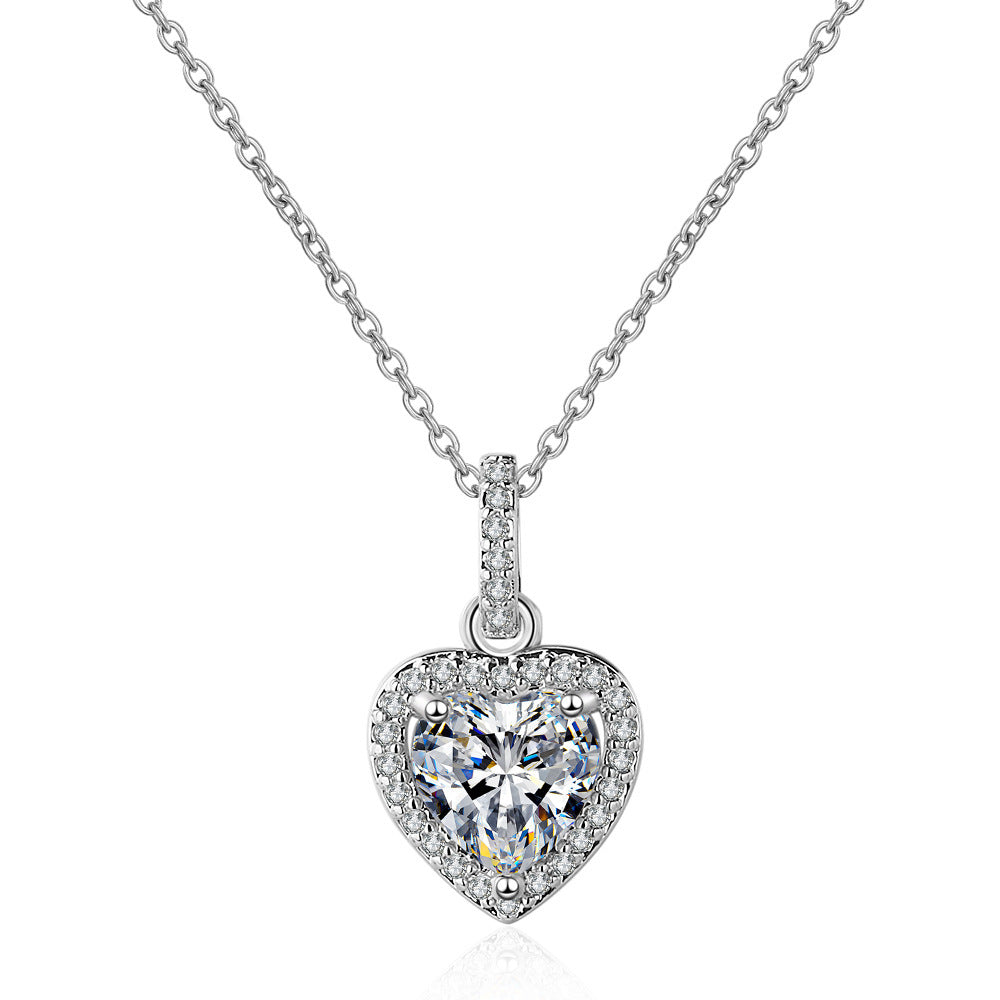 Zircon Necklace Women's Heart Shaped Full Diamond Short Clavicle Chain