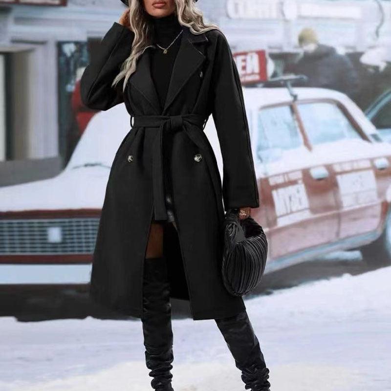 Women's Double-Breasted Trench Coat with Belt Minimalist Outerwear