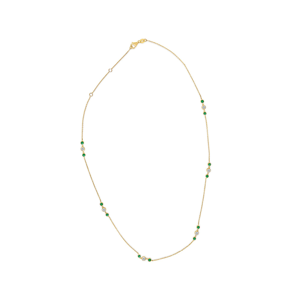 14K Yellow Gold Emerald and 1/2 Cttw Diamond Station Necklace