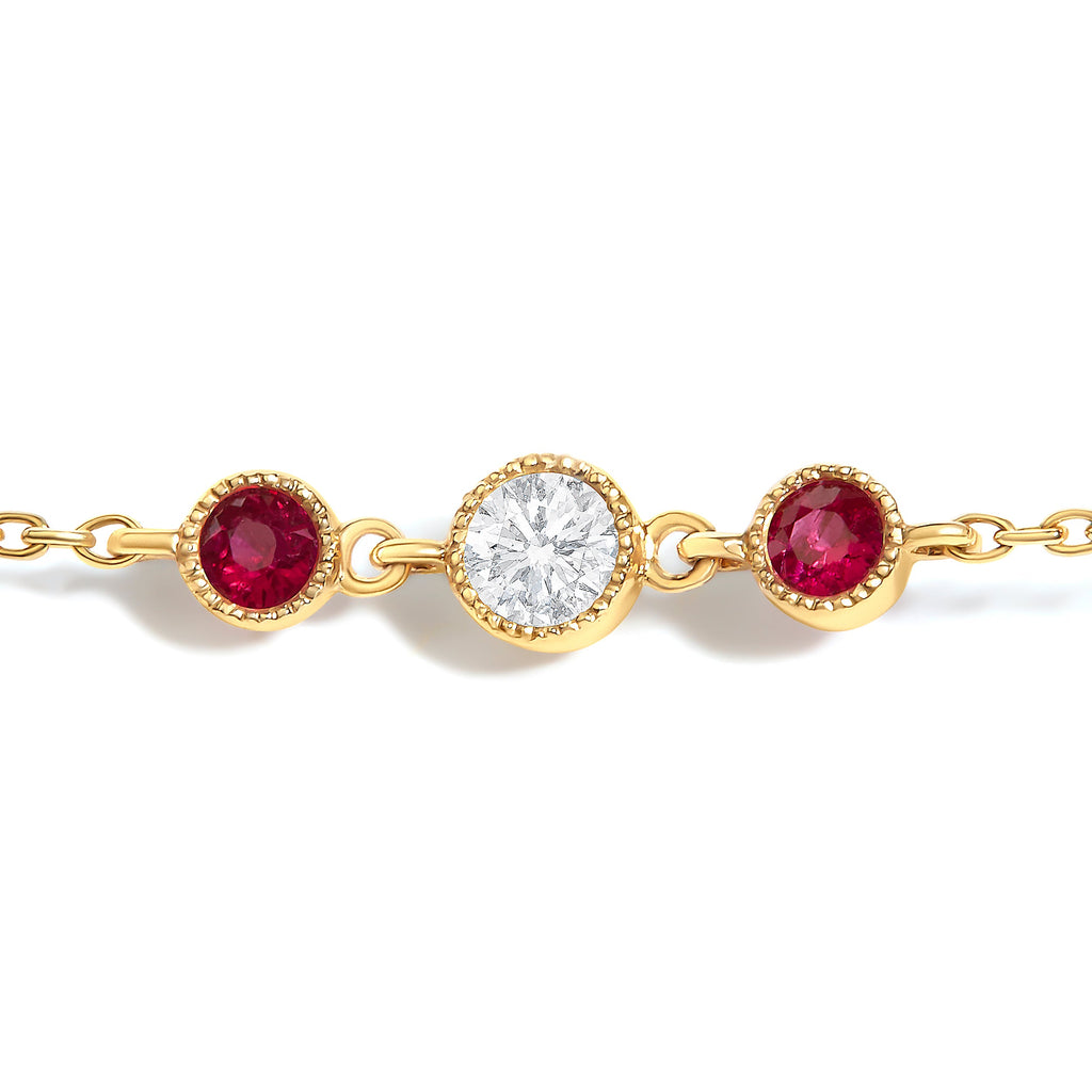 14K Yellow Gold Ruby and 1/2 Cttw Diamond Station Necklace