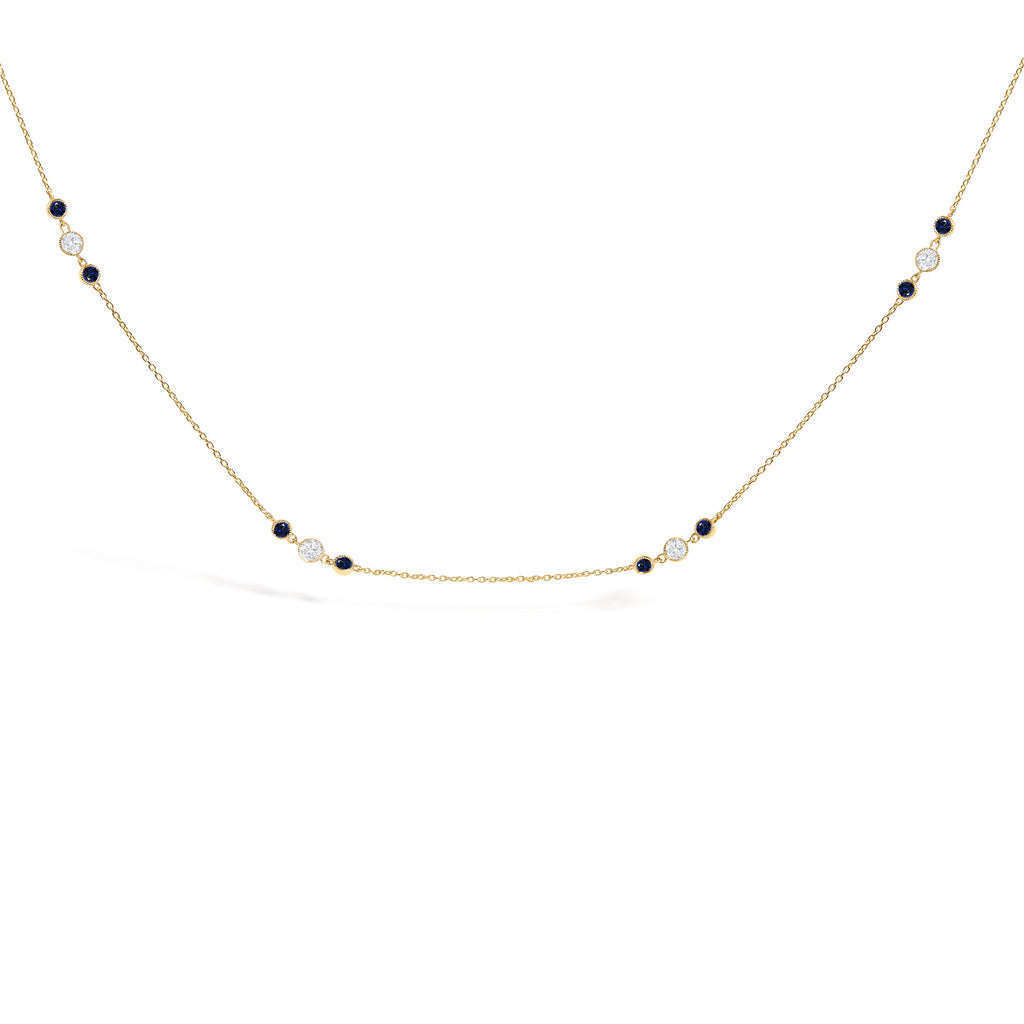 14K Yellow Gold Sapphire and 1/2 Cttw Diamond Station Necklace