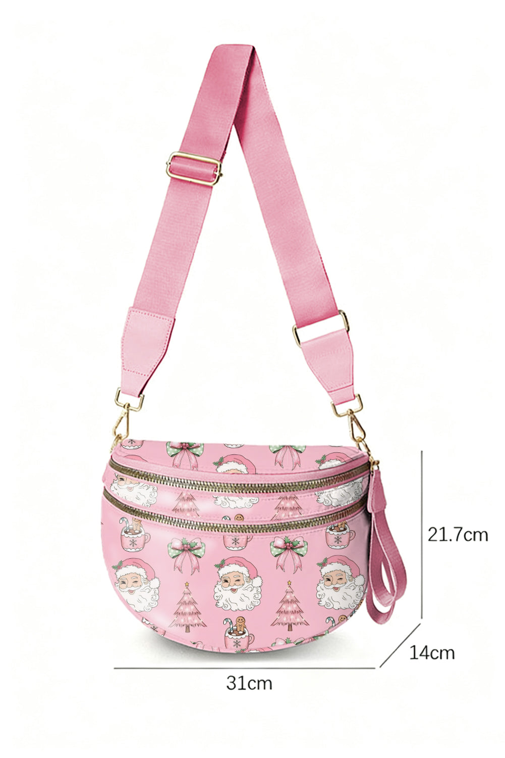 White HO HO HO Print Double Zip Crossbody Bag
