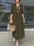 Long Sleeve Button Lapel Dress in Minimalist Solid Colors