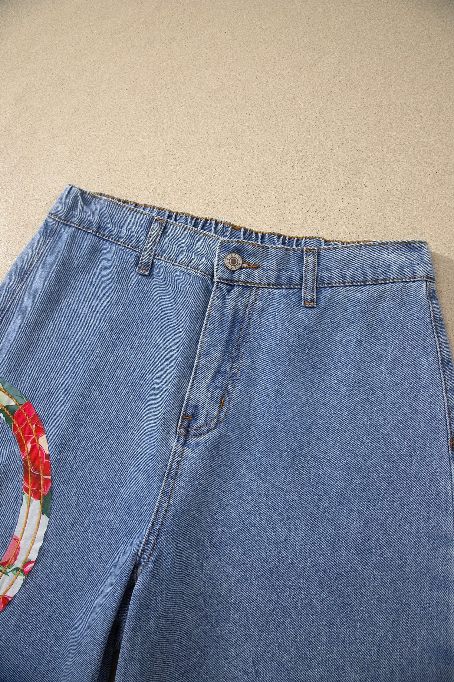 Floral Peace Sign Embroidered Wide Leg Jeans in Medium Blue