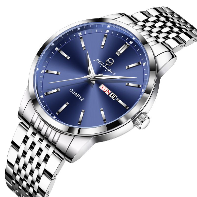 Mens Water-Resistant Quartz Wristwatch with Steel Band and Dial