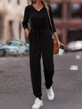 Casual Long Sleeve Drawstring Waist Jumpsuit