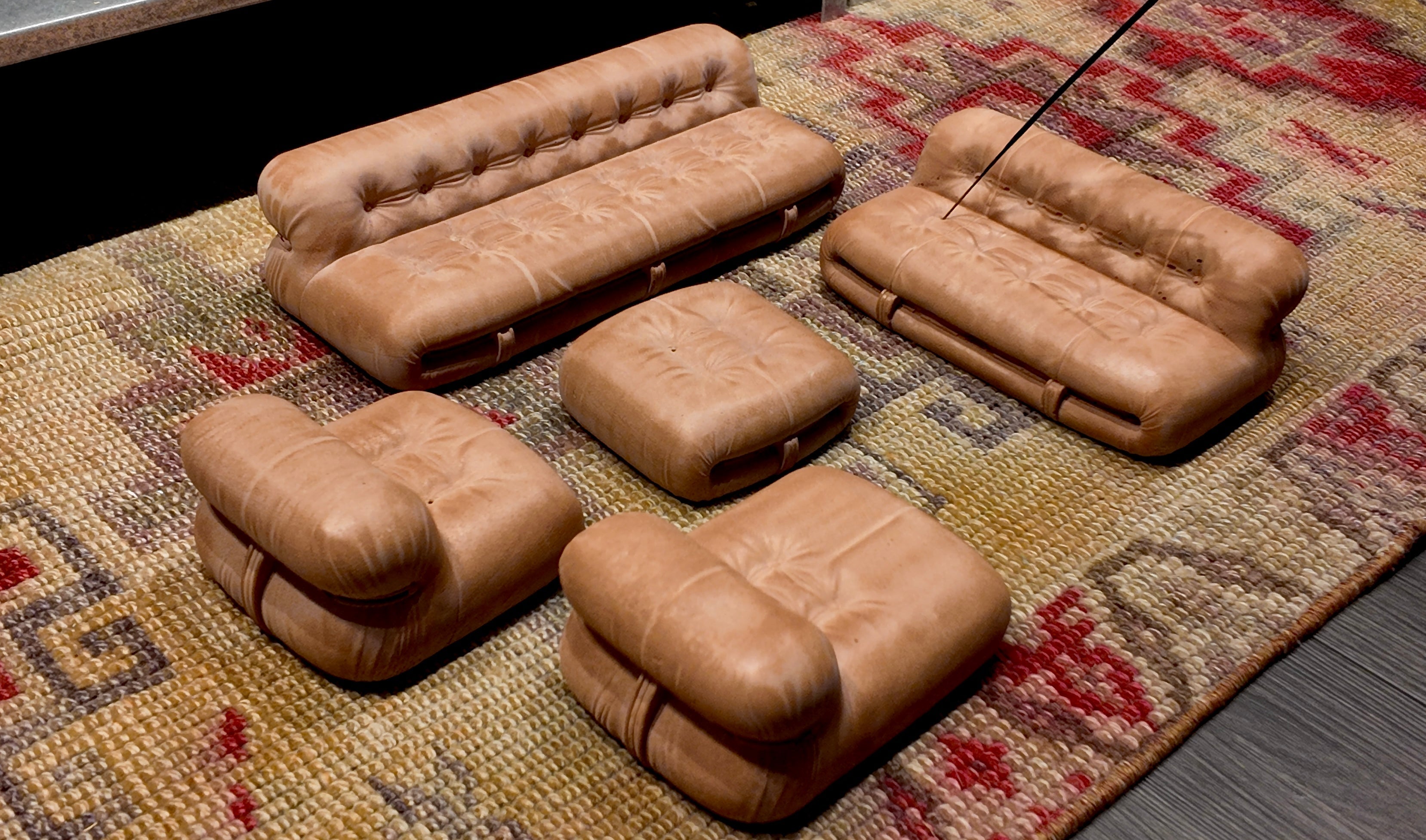 Miniature Soriana furniture style incense holders in tan and black leather