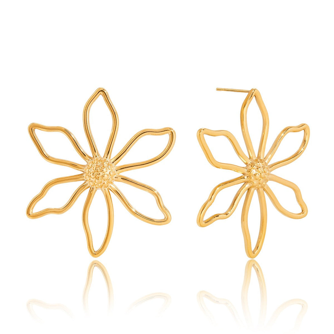 18K Gold Minimalist Wire Flower Stud Earrings for Women