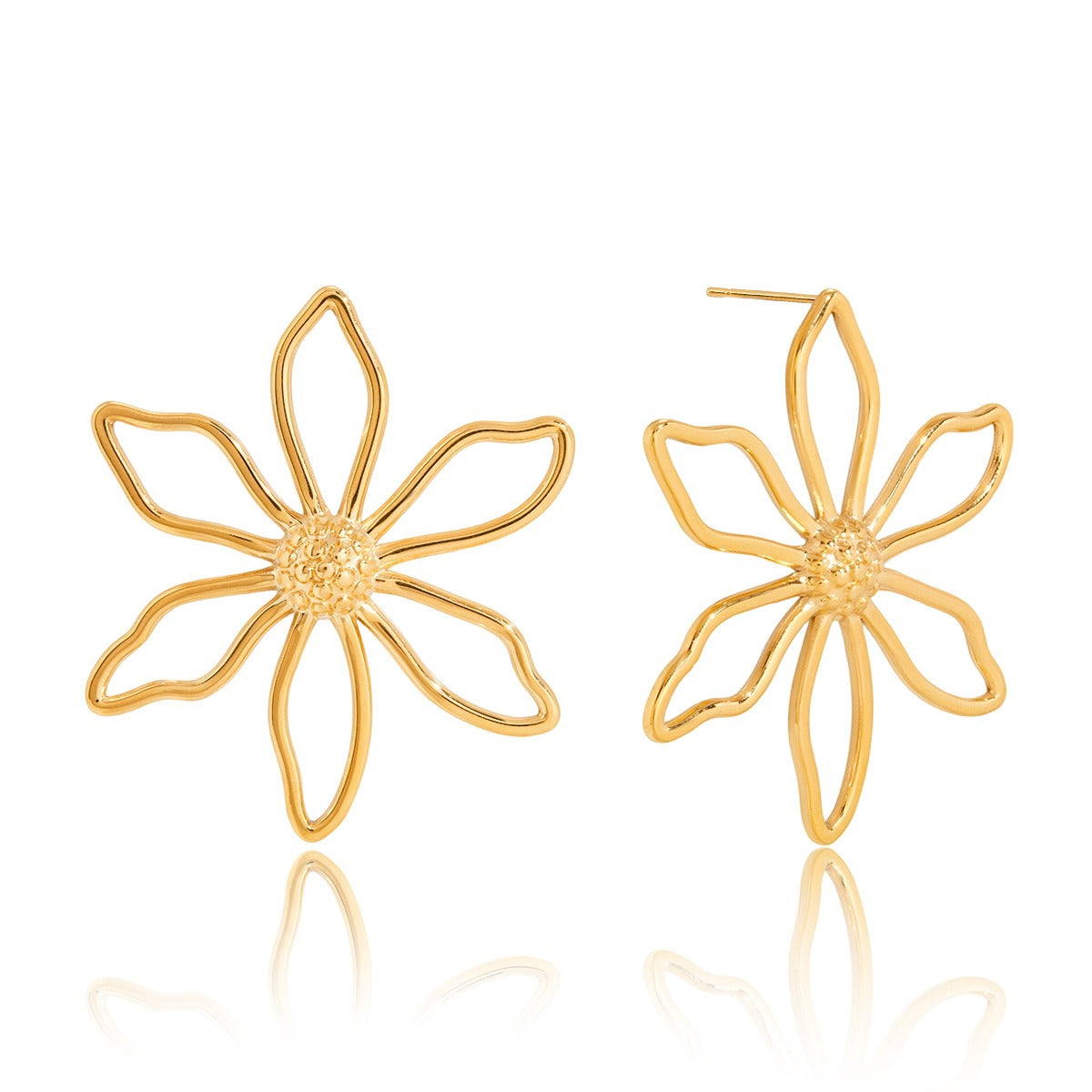 18K Gold Minimalist Wire Flower Stud Earrings for Women