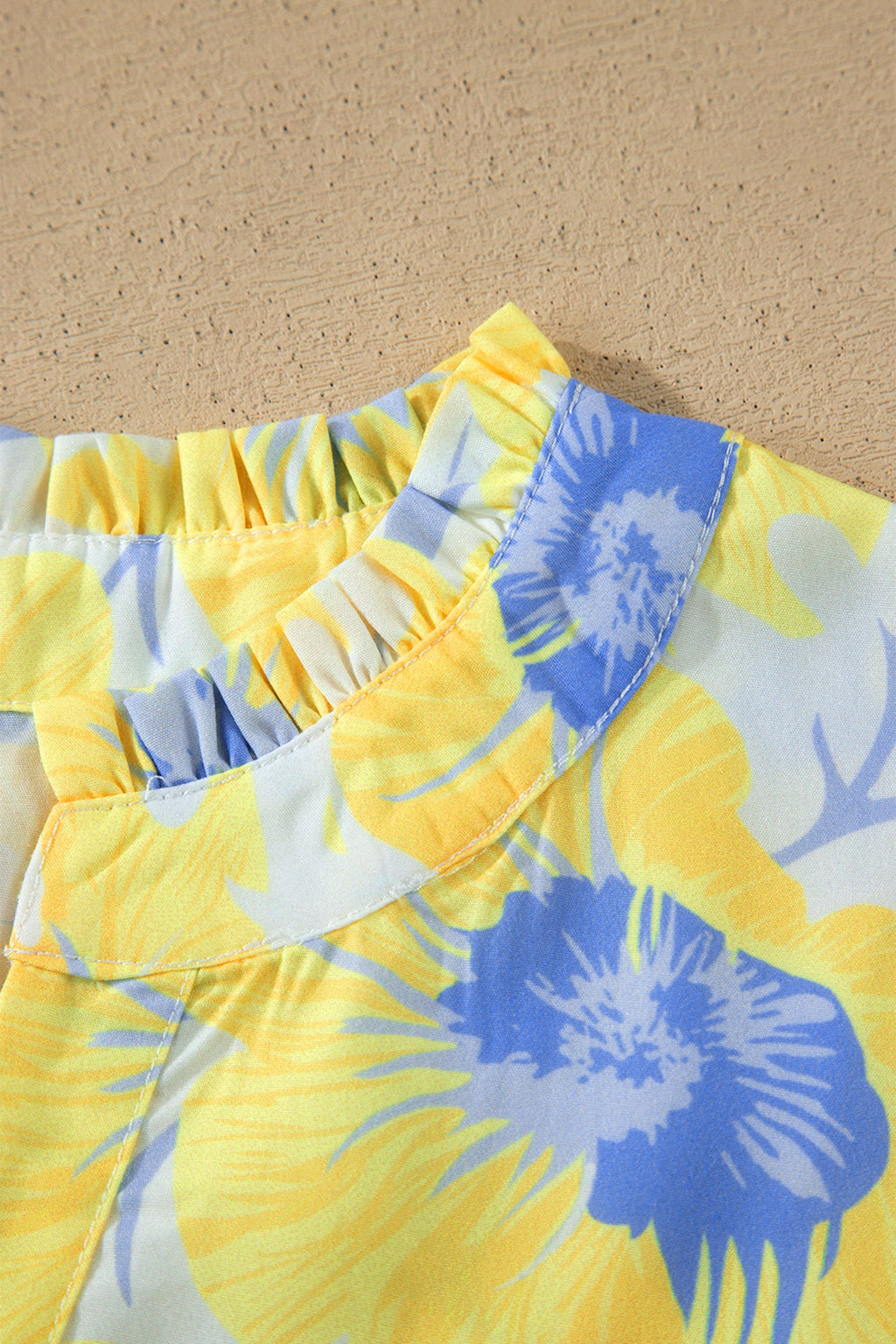 Yellow Floral Short Bubble Sleeve Summer Blouse