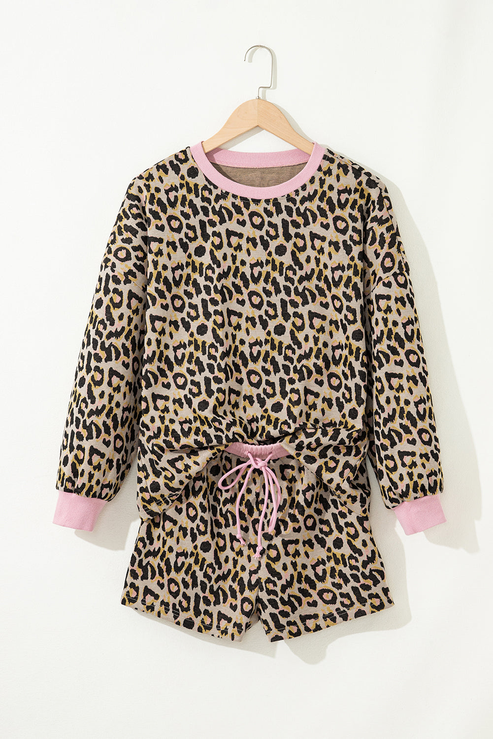 Leopard Contrast Edge Pullover and Shorts Set