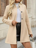 Women’s Elegant Stand Collar Button Front A-Swing Jacket Coat - Image 6