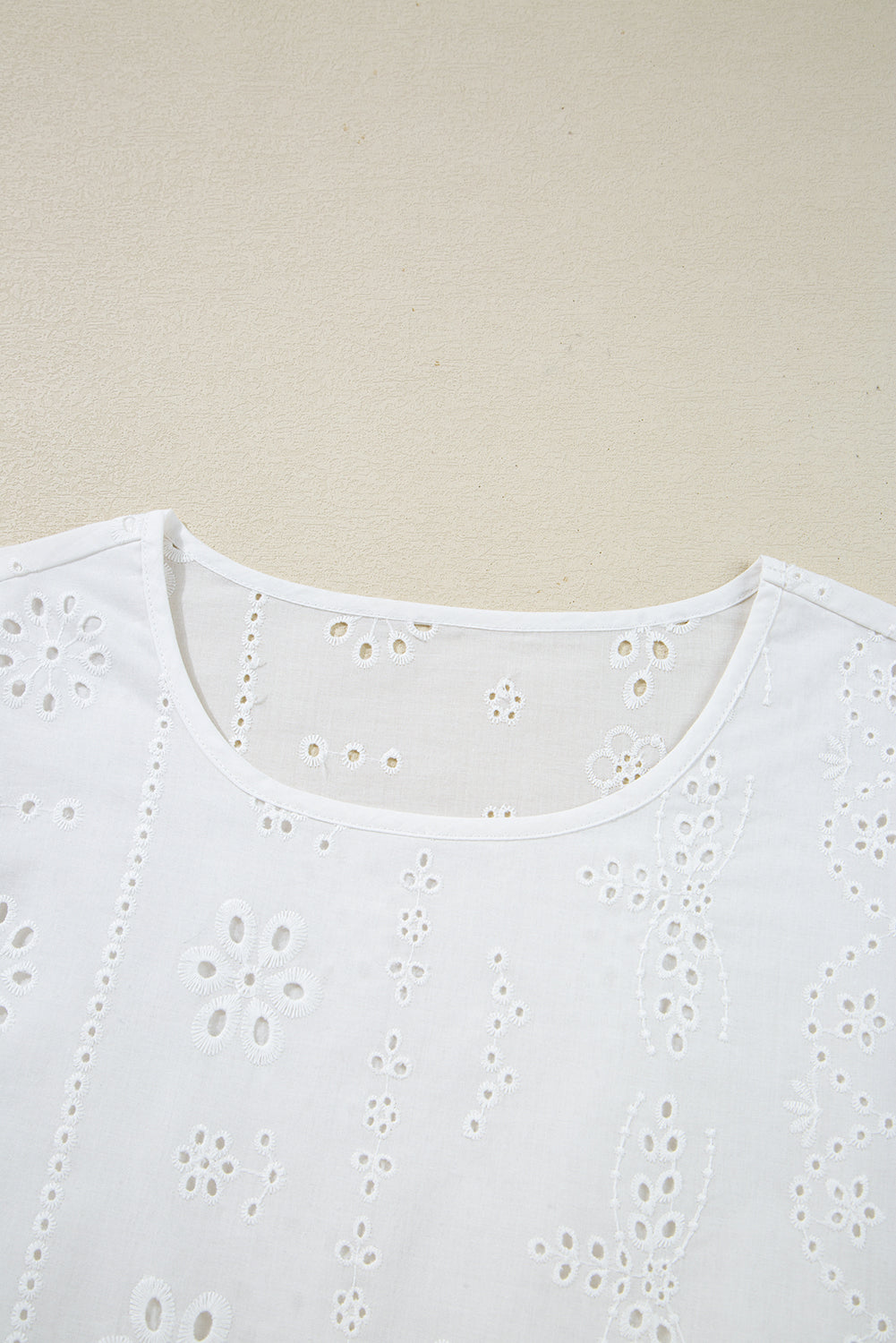 White Solid Eyelet Embroidered Long Sleeve Smocked Blouse - Image 8