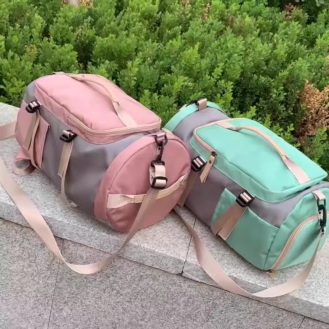 Women's Convertible Gym Duffel Backpack - Pink & Grey Travel Fitness Bag